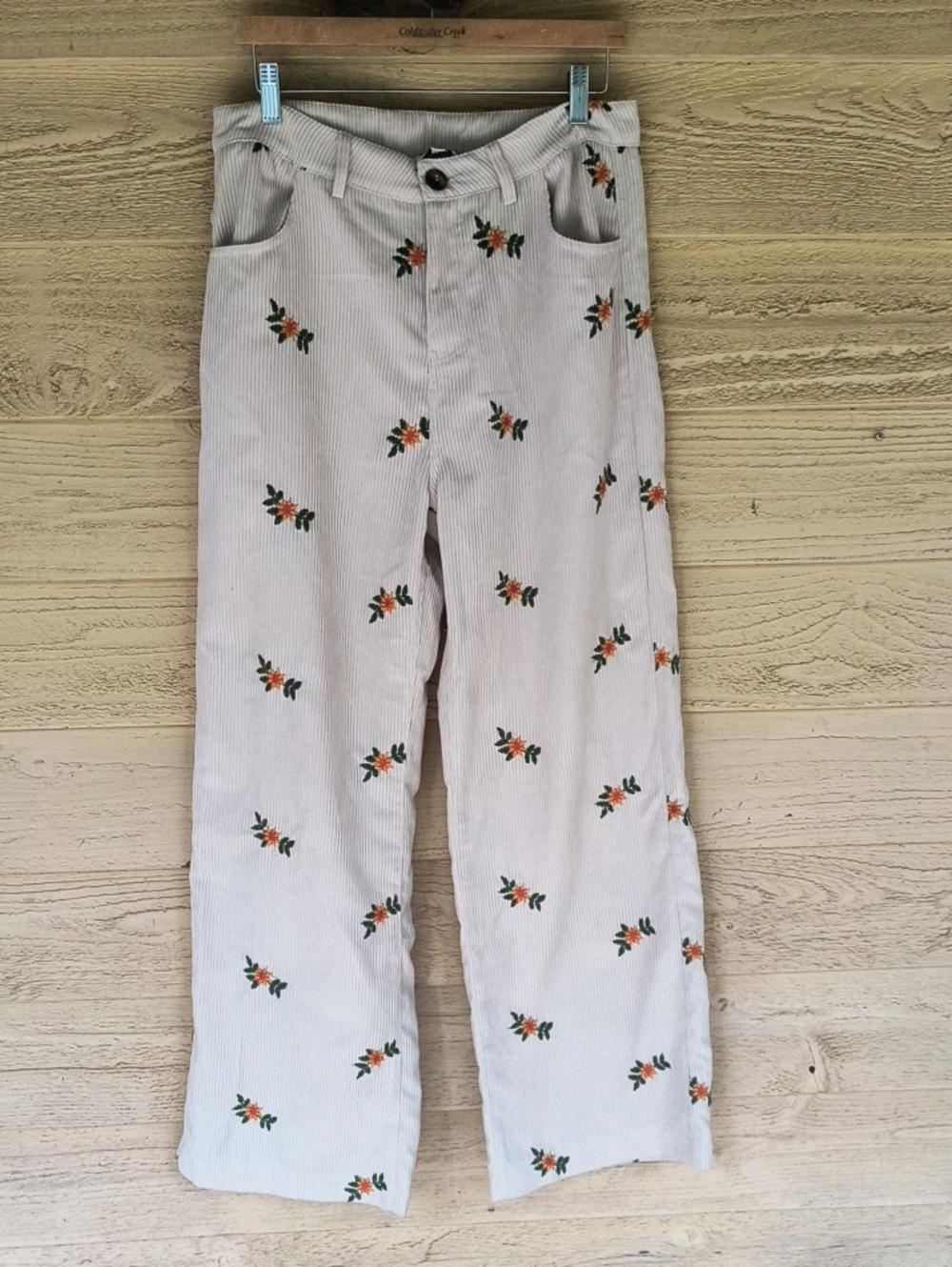 Davi & Dani Floral Wide Leg Corduroy Pants